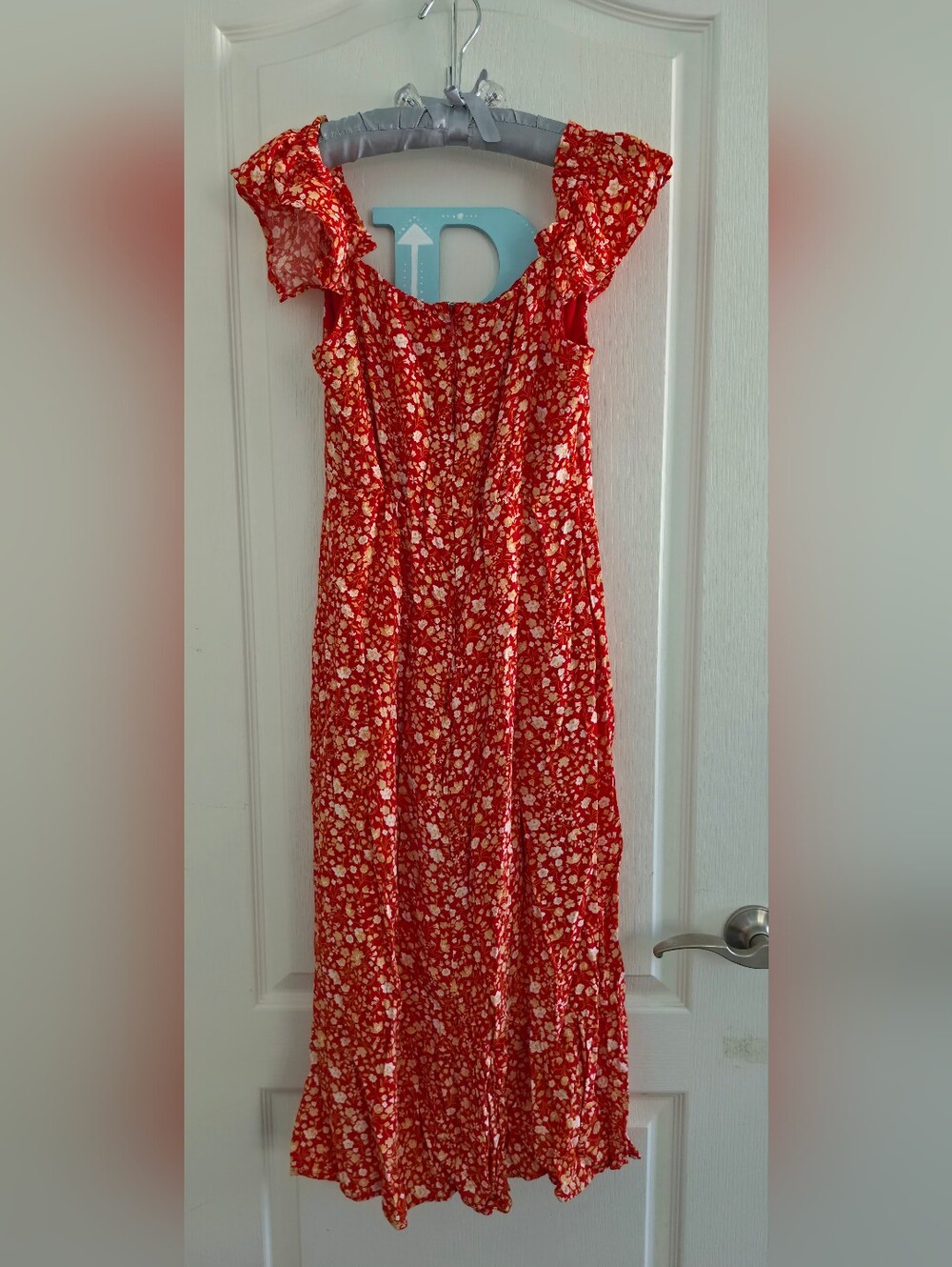 Lulus Mariana Red Floral Ditsy Print Sweetheart Split Midi Summer Dress Small - Picture 7 of 11